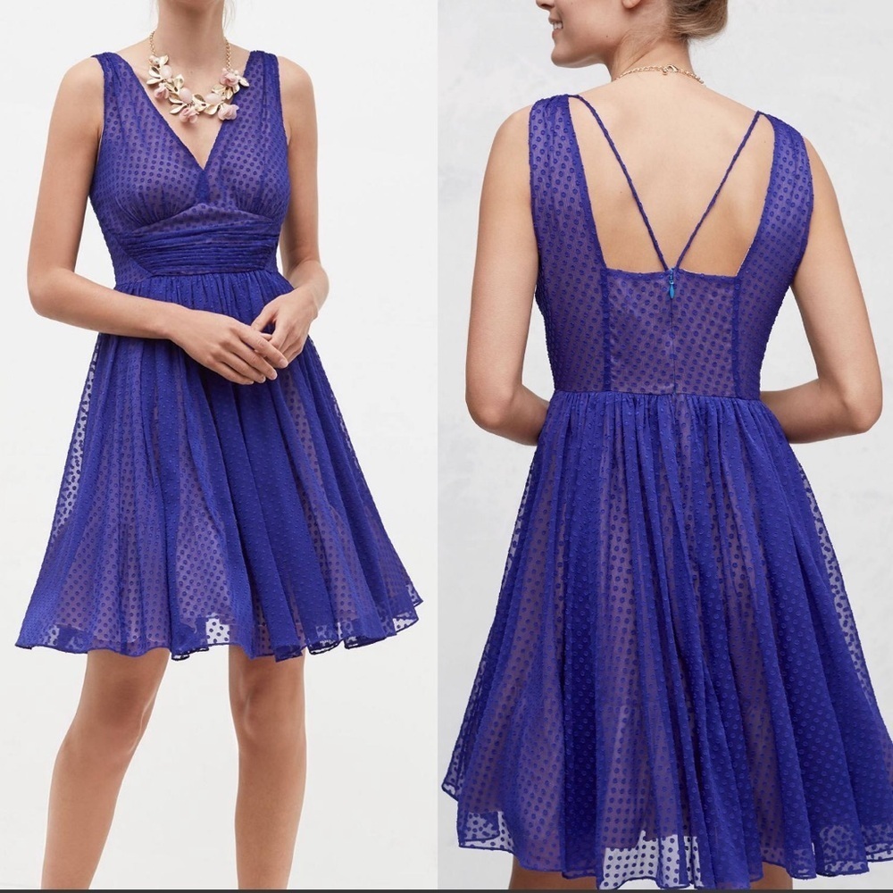 Anthropologie Dress Womens 0 HD In Paris Flared Clipdot Strappy Retro Feminine